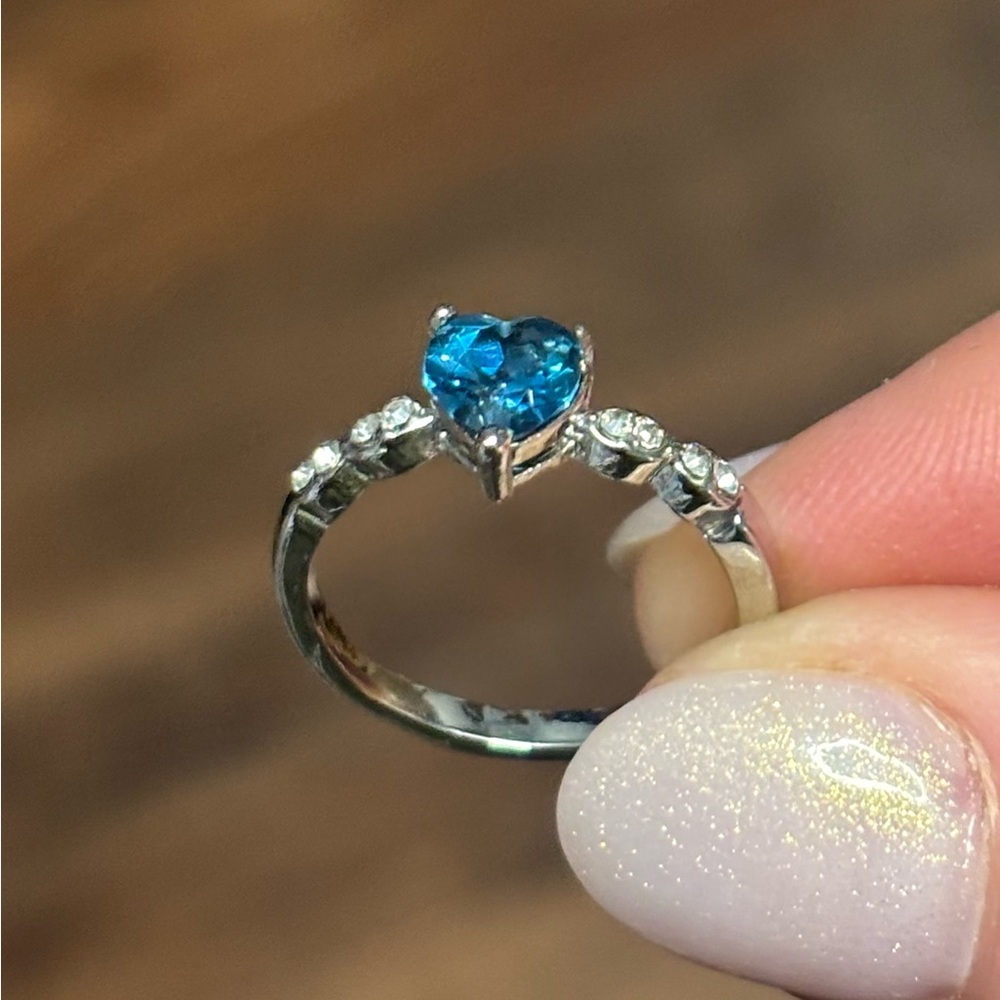 Stunning Genuine London Blue Topaz w/ zircon in 925 Sterling silver Ring Sz 6.75 - Picture 7 of 7